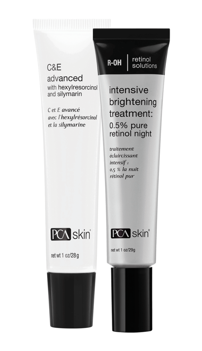 C&E Advanced with Hexylresorcinol and Silymarin (net wt 1 oz/28g tube); Intensive Brightening Treatment: 0.5% pure retinol night (net wt 1 oz/29g tube)